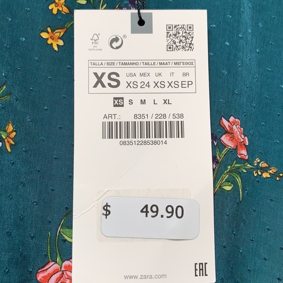 Zara Green Floral Long Sleeve Mini Dress NWT XS - Picture 11 of 12